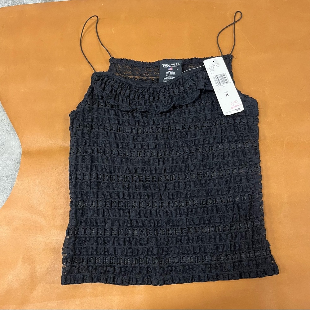 NWT Y2K Polo Ralph Lauren Black Lace Camisole Tank Top M